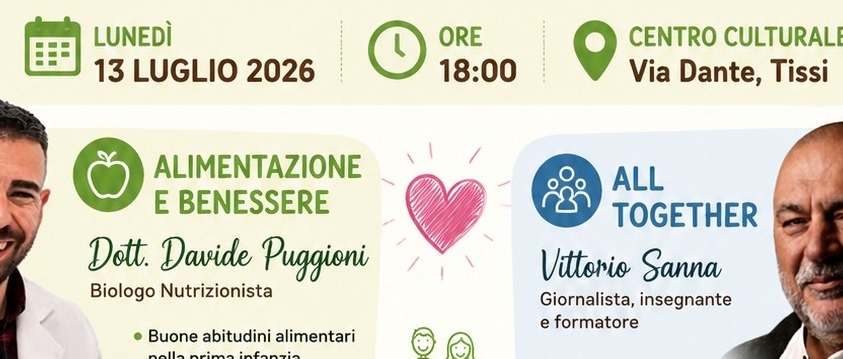 Insieme per Crescere – Incontro dedicato alle famiglie, lunedì 13 luglio alle 18:00 al Centro Culturale di Tissi