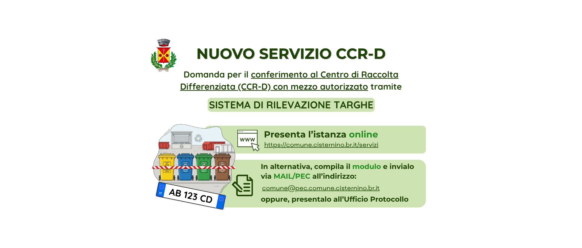 Nuove modalità di accesso al Centro Comunale di Raccolta (CCR)  – OBBLIGO DI REGISTRAZIONE TARGA