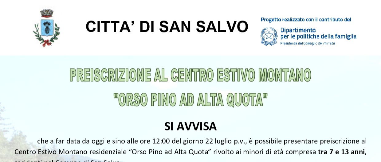 Centro Estivo Montano Residenziale "Orso Pino ad Alta Quota" – Anno 2026