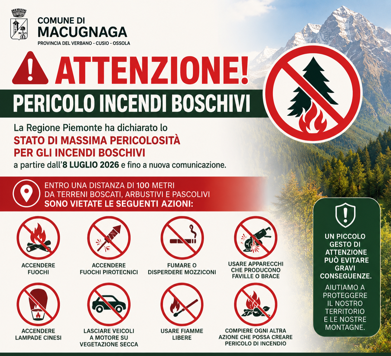 Cartello informativo pericolo incendi boschivi