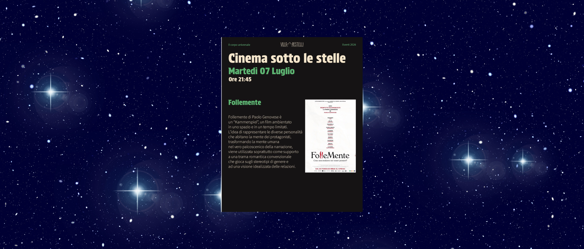 Cinema sotto le stelle 2026 - Gran finale con Follemente