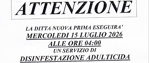DISINFESTAZIONE ADULTICIDA programmata per mercoledì 15 luglio 2026
