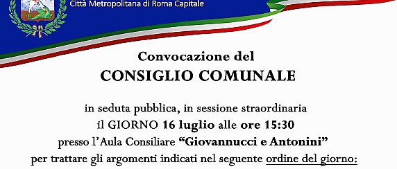 16 luglio 2026 -  Convocazione straordinaria del Consiglio Comunale.