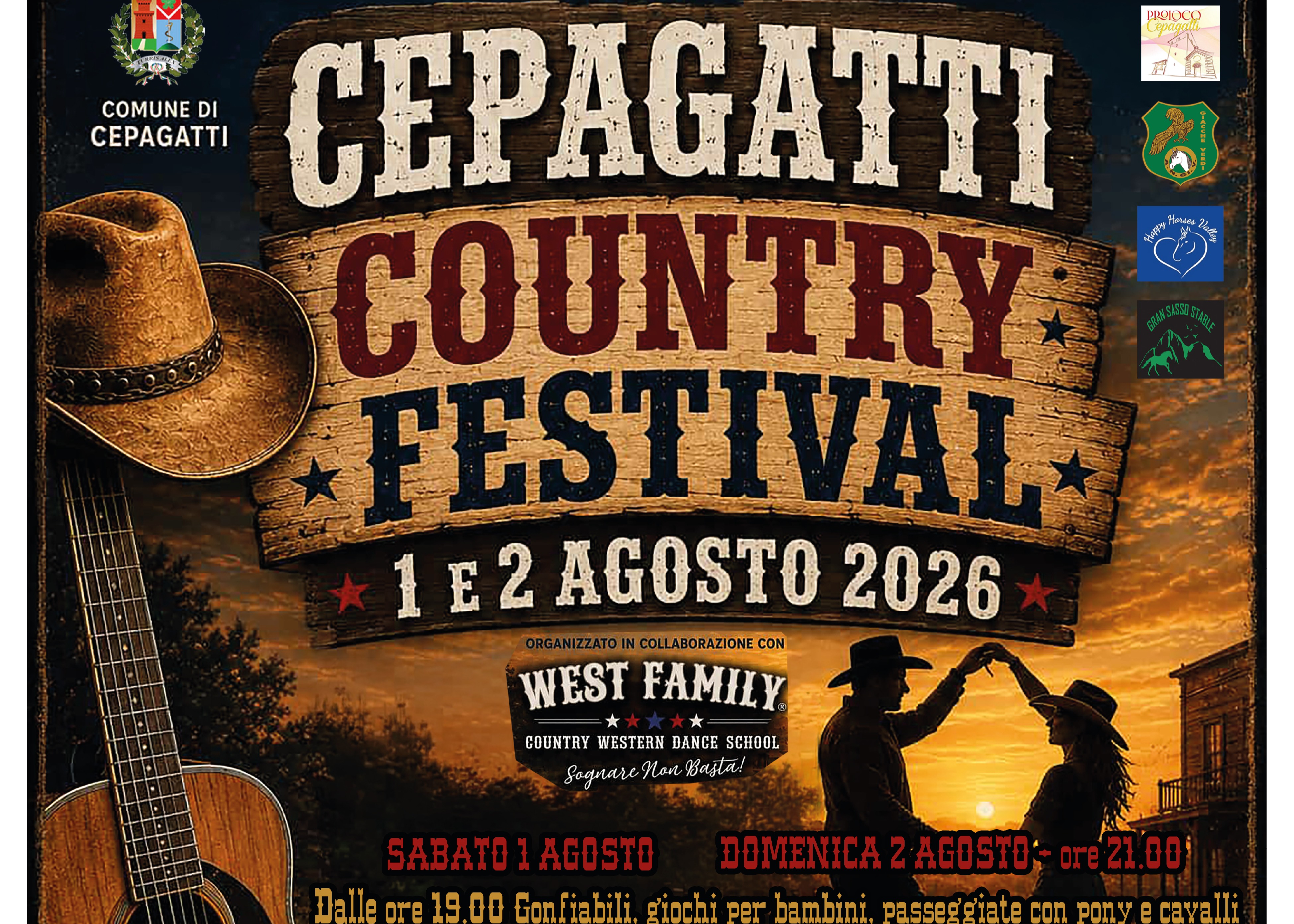 🤠🌵 IL COUNTRY TORNA A CEPAGATTI 🌵🤠  Preparate cappelli e stivali: l'1 e il 2 agosto il Parco Santuccione si trasformerà in un autentico villaggio country con il Cepagatti Country Festival!