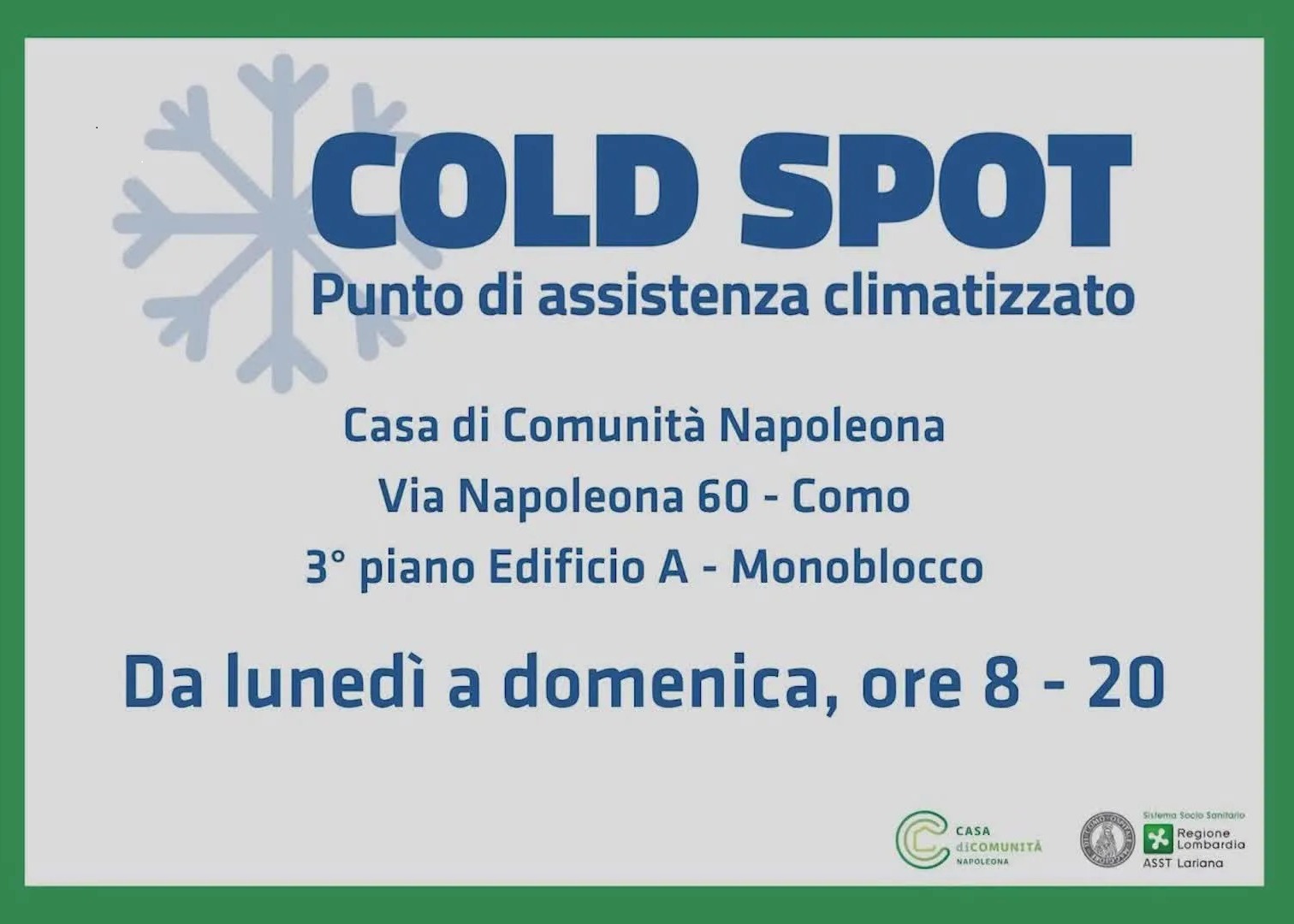 Attivazione Cold Spot nella Casa di Comunità Napoleona — Como