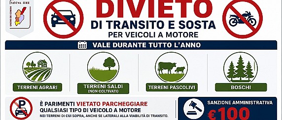 Divieto di transito e parcheggio sui terreni agrari, sui terreni saldi (non coltivati), sui terreni pascolivi e nei boschi