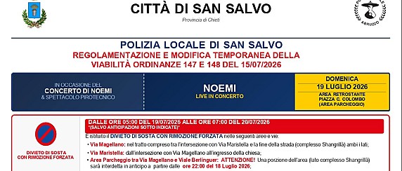 Concerto di Noemi, regolamentazione e modifica temporanea della viabilità