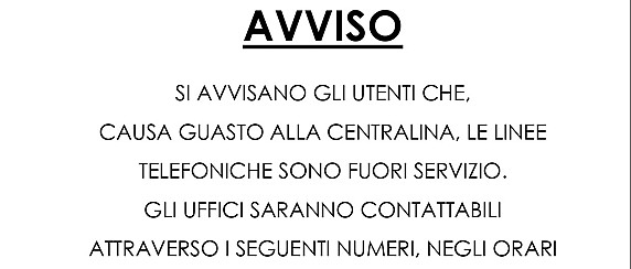 Avviso mancanza linee telefoniche