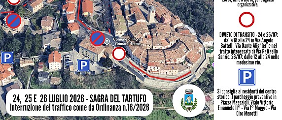 Modifiche temporanee alla viabilità in occasione della Sagra del Tartufo – 24, 25 e 26 luglio 2026