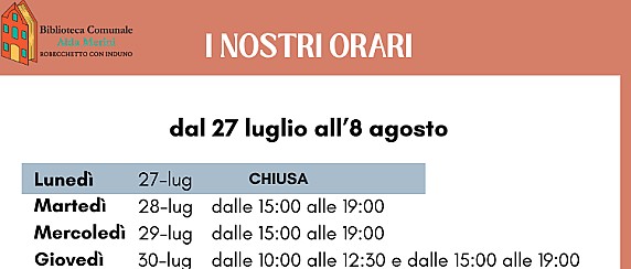 Variazione orario di apertura Biblioteca Alda Merini per l'estate