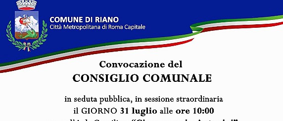 31 luglio: Convocazione Straordinaria del Consiglio Comunale.