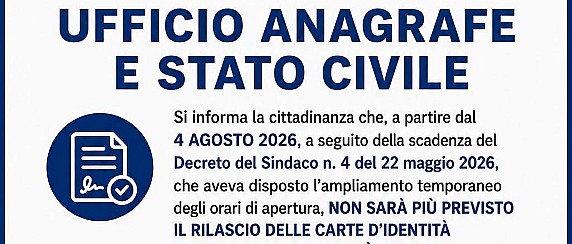 Avviso ufficio anagrafe e stato civile