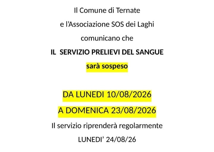 Chiusura servizio prelievi del sangue