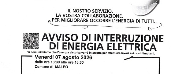 Avviso di interruzione energia elettrica - Venerdi'7 Agosto 2026-dalle ore 13.30 alle ore 16.00