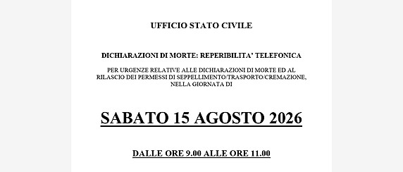 Reperibilità telefonica per dichiarazioni di decesso 15/08/2026