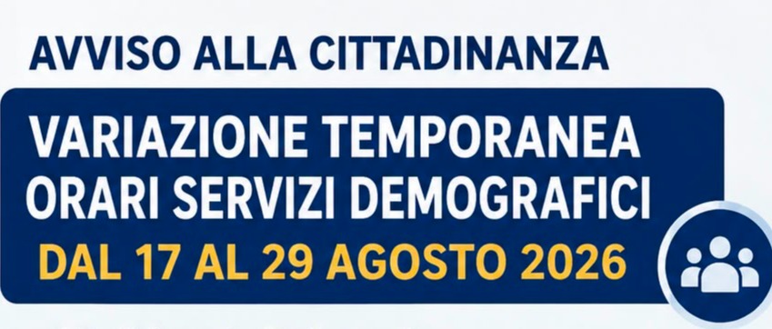 Variazioni orari sportello Servizi Demografici