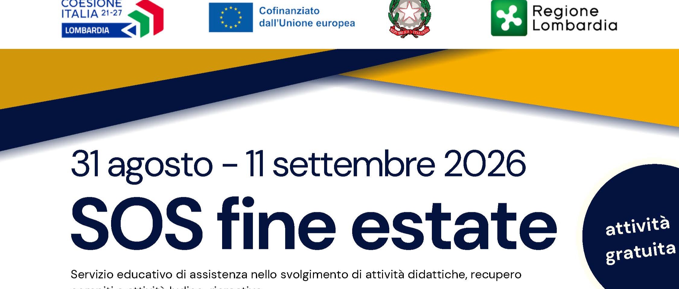 SOS Fine Estate 2026: servizio gratuito di assistenza compiti e attività ricreative per bambini e ragazzi