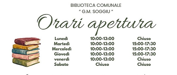 Biblioteca Comunale "G. M. Soggiu" - Orari di apertura al pubblico