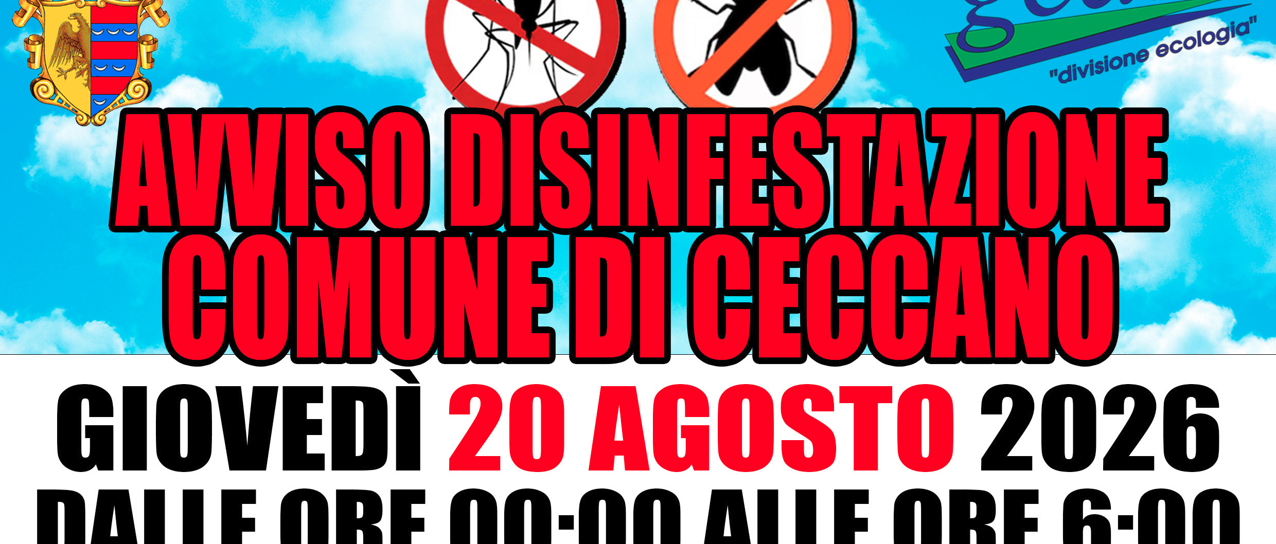 AVVISO - disinfestazione nelle aree circostanti gli edifici scolastici - 20 ago. 2026