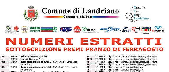 Numeri estratti - sottoscrizione a premi Pranzo di Ferragosto 2026