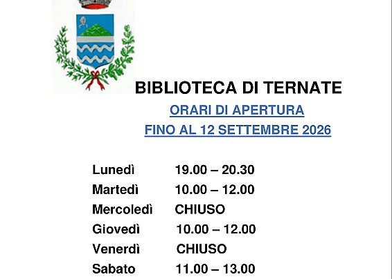 Orario biblioteca comunale fino al 12 settembre