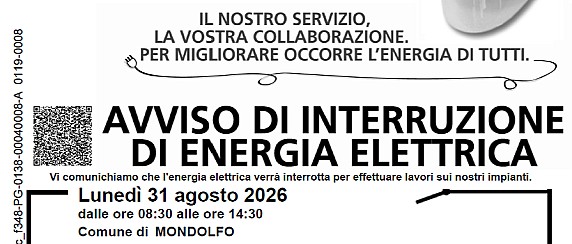AVVISO DI INTERRUZIONE ENERGIA ELETTRICA IL GIORNO 31.08.2026