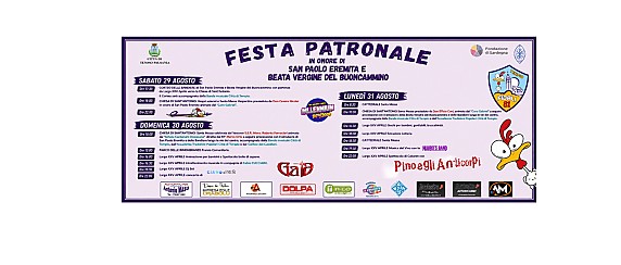 Tempio Pausania, dal 29 al 31 agosto la Festa Patronale in onore di San Paolo Eremita e della Beata Vergine del Buoncammino