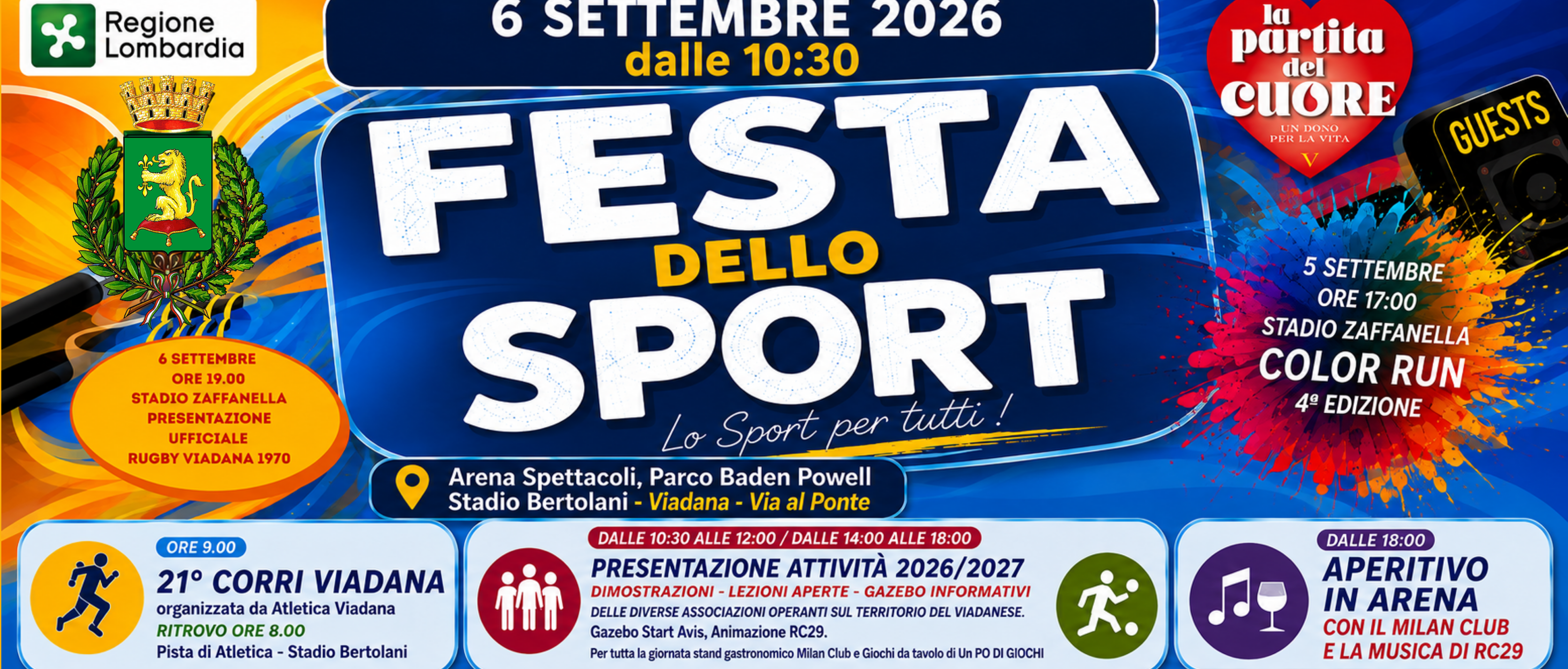 Domenica 6 settembre 2026 - Viadana "Lo Sport per Tutti" la Festa dello Sport 2026 - Via Al Ponte (Parco Baden Powell - Arena Spettacoli - Stadio Bertolani)