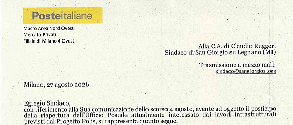 Comunicato di Poste Italiane in risposta al sollecito del Sindaco.