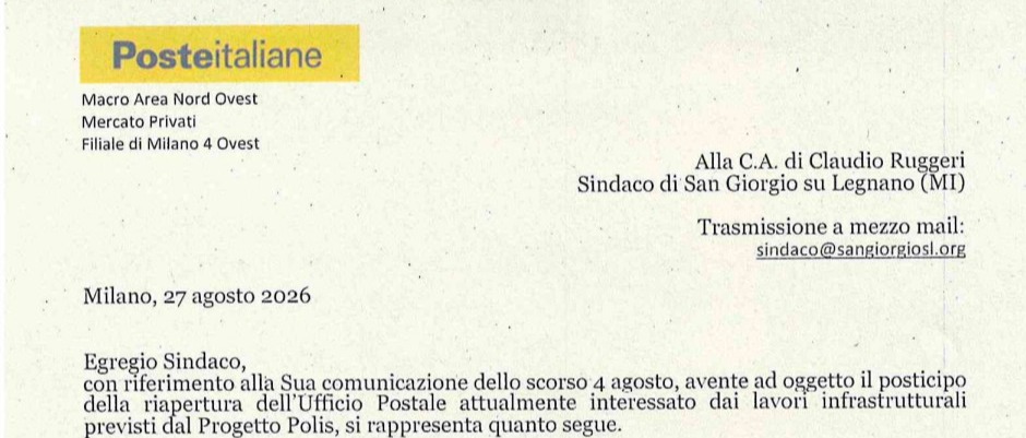 Comunicato di Poste Italiane in risposta al sollecito del Sindaco.
