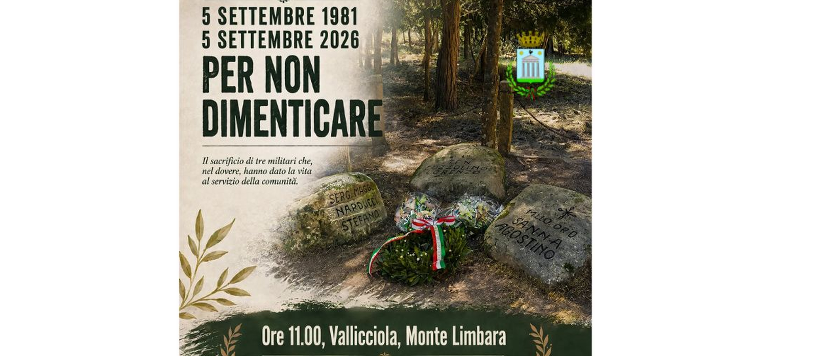 45 anni dopo la Gallura rende omaggio ai tre militari caduti a Vallicciola sul Monte Limbara: Lorenzo Cozzolino, Stefano Narducci e Agostino Sanna.