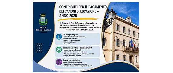 Contributi per il pagamento dei canoni di locazione – Anno 2026