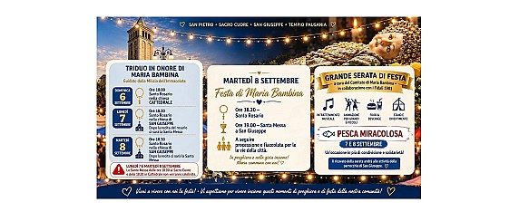 Martedì 8 settembre la Festa di Maria Bambina: preghiera, fiaccolata e una serata da vivere insieme