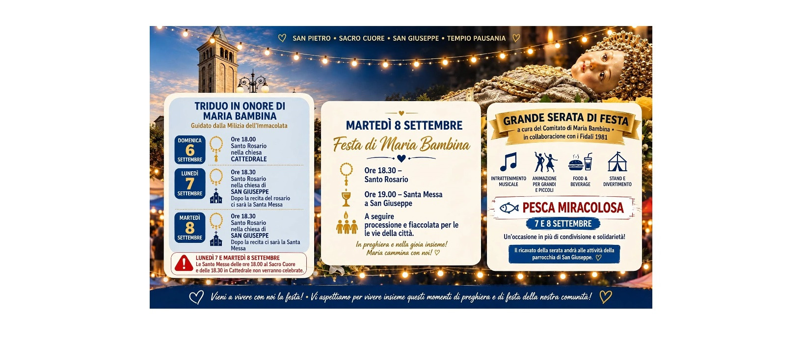 Martedì 8 settembre la Festa di Maria Bambina: preghiera, fiaccolata e una serata da vivere insieme