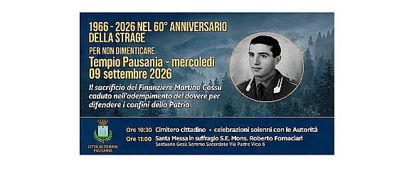 60° anniversario della strage di Malga Sasso: Tempio Pausania commemora il Finanziere Martino Cossu