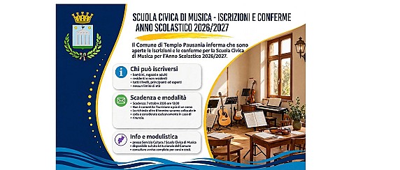 Scuola Civica di Musica: aperte le iscrizioni e le conferme per l’Anno Scolastico 2026/2027