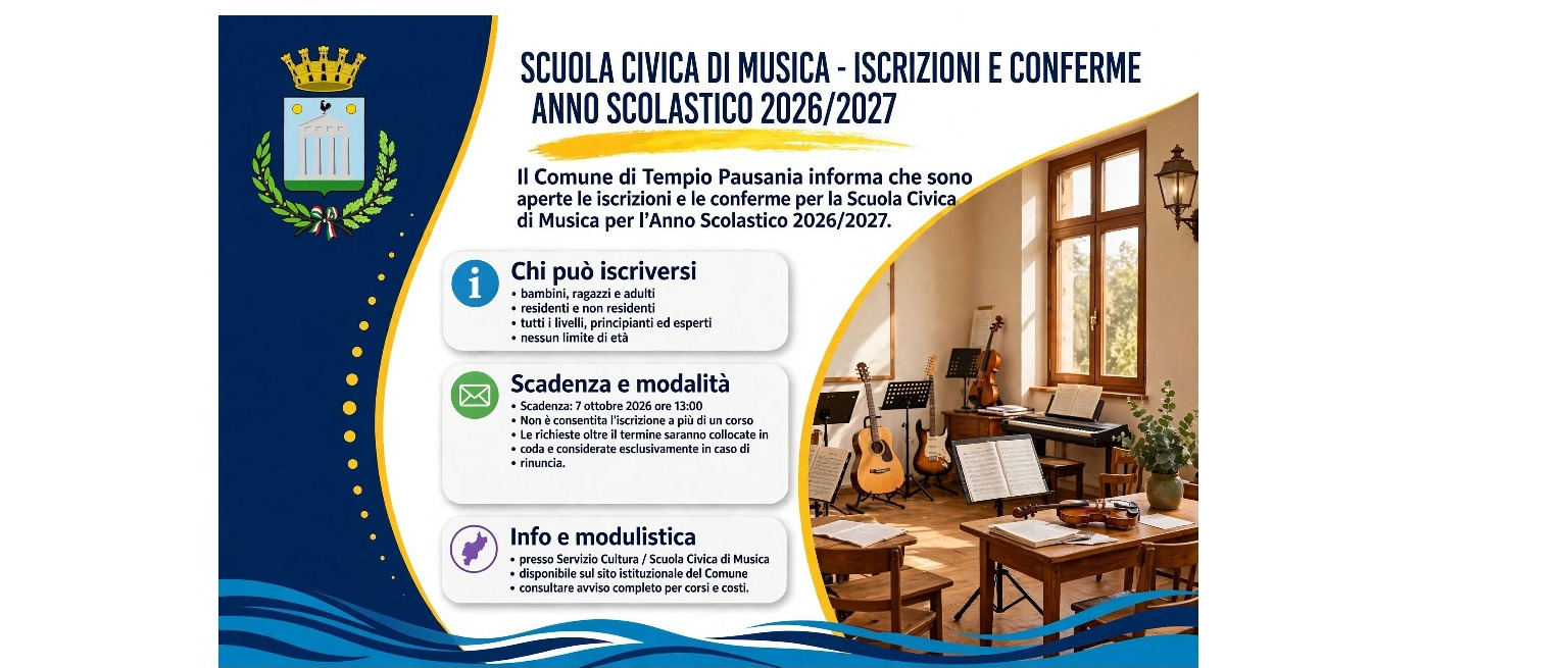 Scuola Civica di Musica: aperte le iscrizioni e le conferme per l’Anno Scolastico 2026/2027
