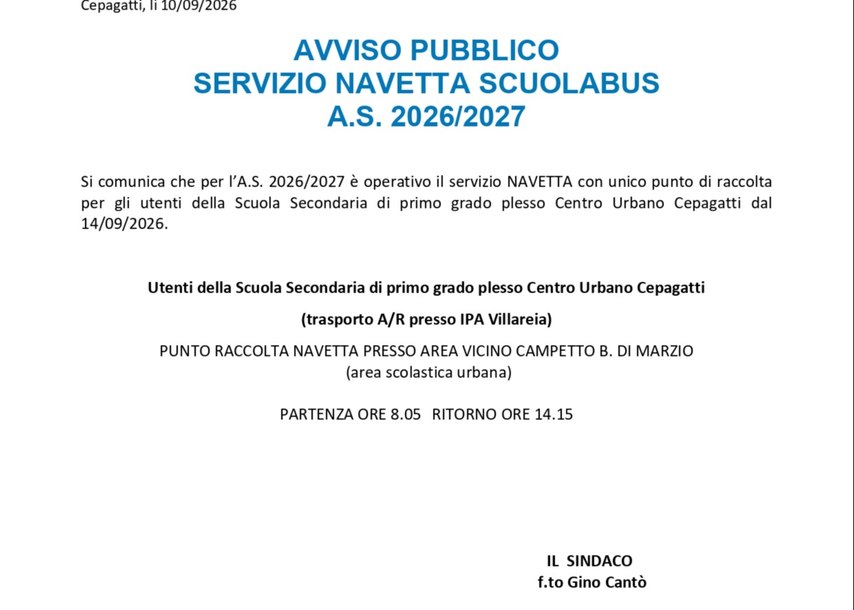 AVVISO PUBBLICO SERVIZIO NAVETTA SCUOLABUS A.S. 2026/2027