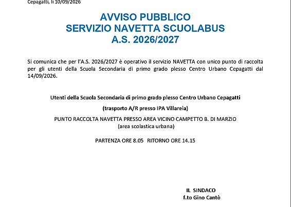 AVVISO PUBBLICO SERVIZIO NAVETTA SCUOLABUS A.S. 2026/2027