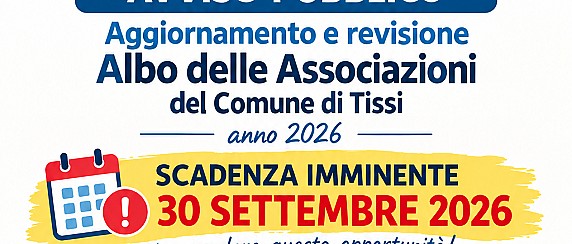 Aggiornamento e revisione dell'Albo delle Associazioni del Comune di Tissi – Anno 2026