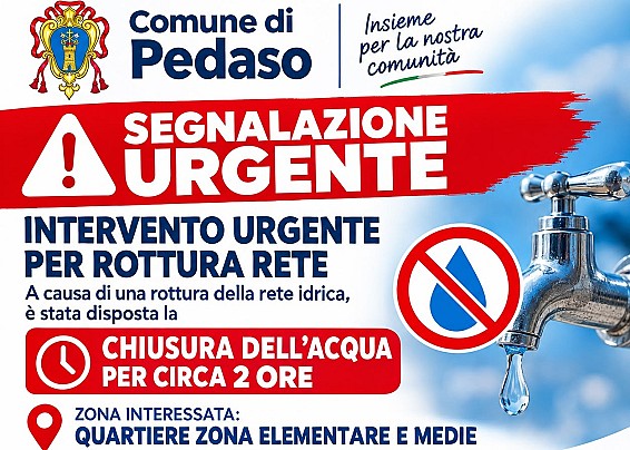 SEGNALAZIONE URGENTE: INTERVENTO STRAORDINARIO PER RIPRISTINO ROTTURA RETE IDRICA