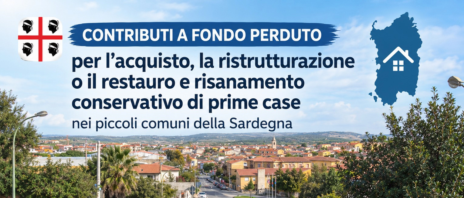 BANDO PUBBLICO “Contributi a fondo perduto per l'acquisto, ristrutturazione o restauro e risanamento conservativo di prime case nei piccoli comuni della Sardegna di cui alla L.R. 9.03.2023, n. 3, art. 13, c. 2 lett. b) e Del. G.R. 18/31 del 2026