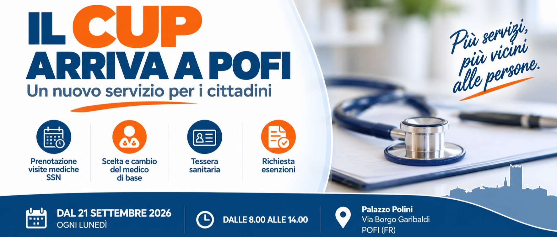L’Amministrazione Comunale annuncia l’attivazione del CUP a Pofi: dal 21 settembre il nuovo servizio a Palazzo Polini - Sede dei Medici