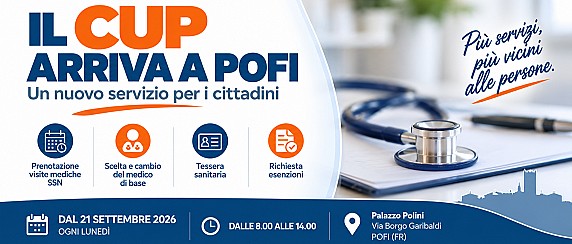 L’Amministrazione Comunale annuncia l’attivazione del CUP a Pofi: dal 21 settembre il nuovo servizio a Palazzo Polini - Sede dei Medici