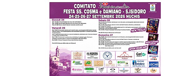 Nuchis, dal 24 al 27 settembre la festa dei Santi Cosma e Damiano e Sant’Isidoro