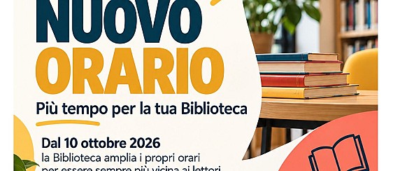 La Biblioteca amplia l’orario: dal 10 ottobre apertura il sabato fino alle 17