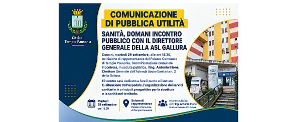 Sanità, domani incontro pubblico con il Direttore Generale della ASL Gallura