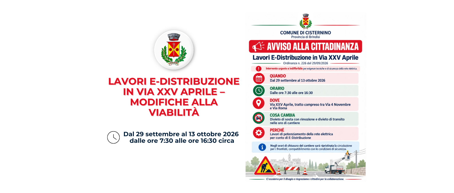 Lavori E-Distribuzione in Via XXV Aprile – Modifiche alla viabilità