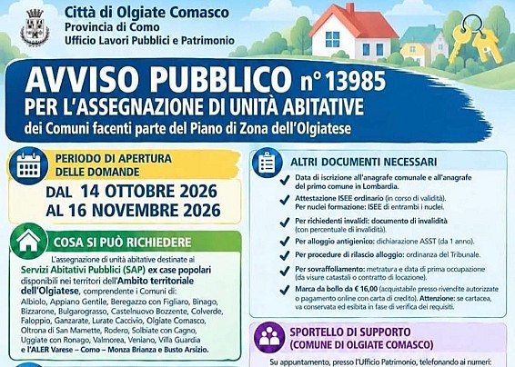 APERTURA BANDO ALER PER L’ASSEGNAZIONE DI UN ALLOGGIO CONVENZIONATO