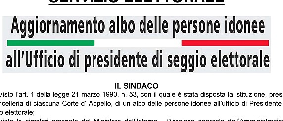 PRESIDENTI DI SEGGIO ELETTORALE - AGGIORNAMENTO ALBO ANNUALE